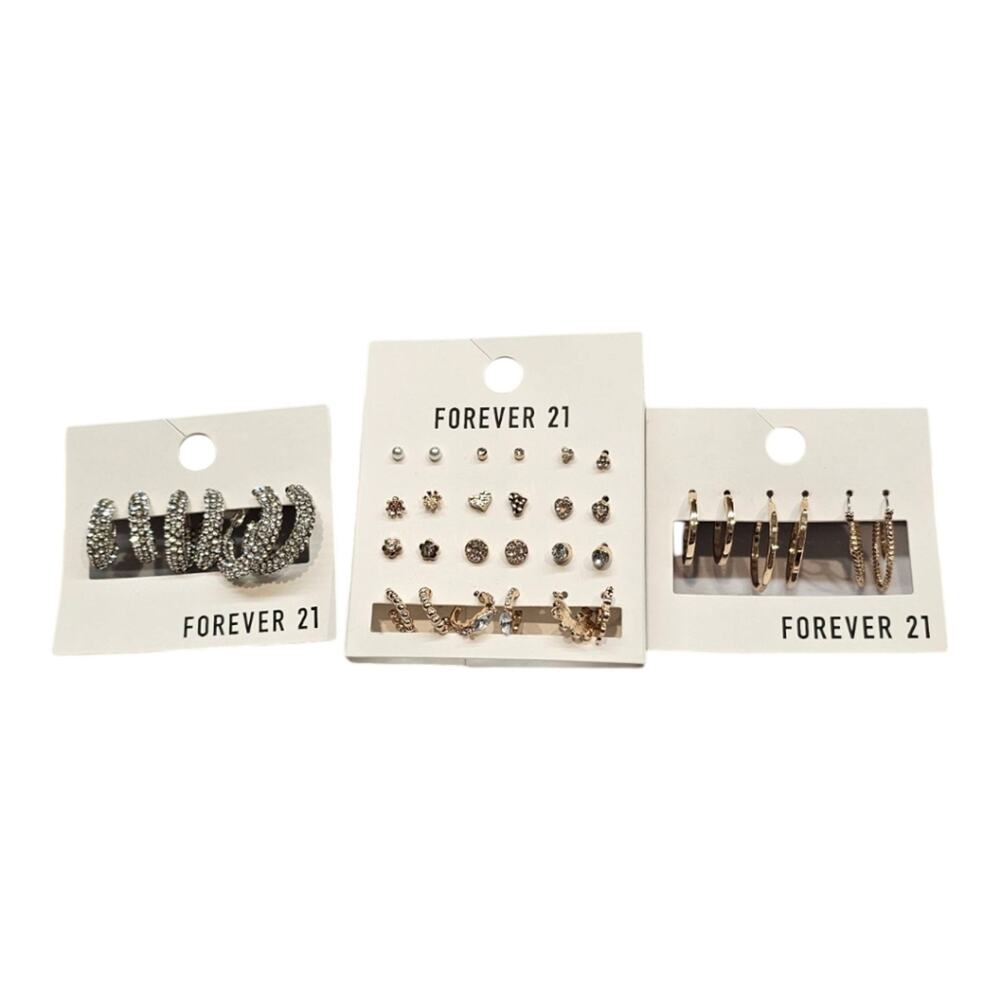 Forever 21 Lot of Pierced Earrings Crystals, Silver, and Gold Tone